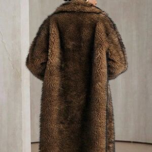 Plush Brown Faux Fur Long Coat